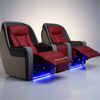 Home Theater Recliners Built for Ultimate Cinema Experience, Italian Leather, LED Lighting, Wireless Charging