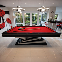 Professional Pool Table Engineered for Tournament Play, 8-Foot Slate Surface, Floating Design, Red Cloth