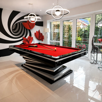 Professional Pool Table Engineered for Tournament Play, 8-Foot Slate Surface, Floating Design, Red Cloth