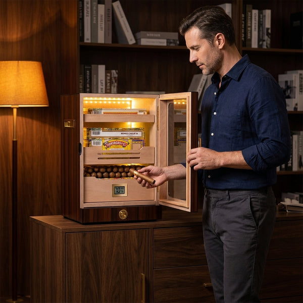 Electric Cigar Humidor Built for Premium Storage, Spanish Cedar Interior, Digital Climate Control, LED Lighting