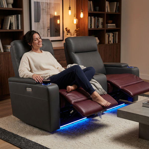 Home Theater Recliners Built for Ultimate Cinema Experience, Italian Leather, LED Lighting, Wireless Charging