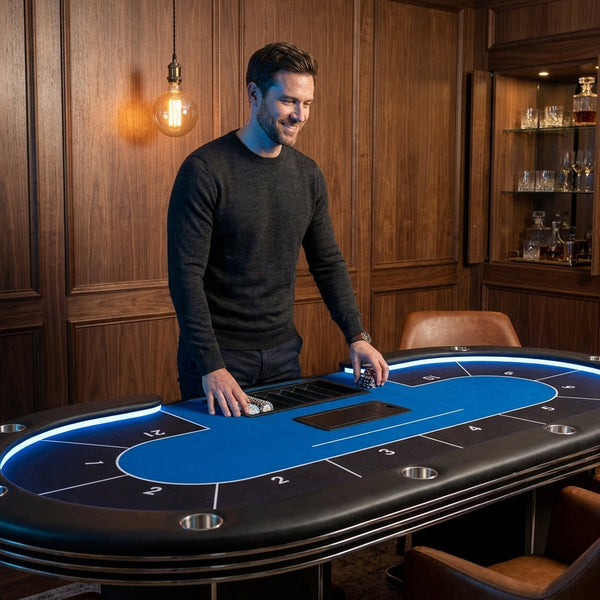 Professional Poker Table Designed for Casino-Grade Gaming, 10-Player Capacity, Built-in Dealer Position, Premium Leather